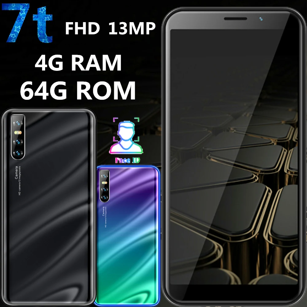 7t четырехъядерный смартфон 4G ram 64G rom большой экран 13mp Face ID разблокированный android мобильный телефон дешевые celulares 2SIM WCDMA