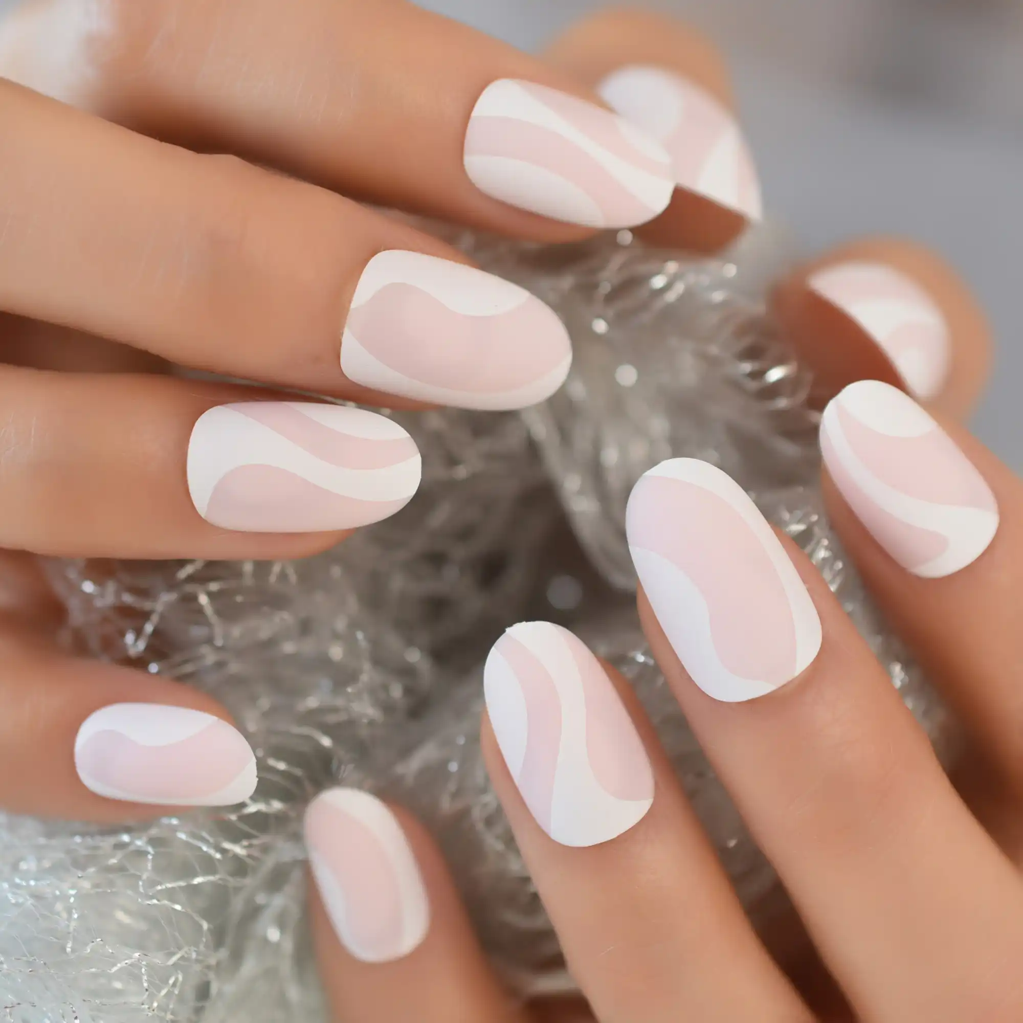 女性用の偽の楕円形のネイルエクステンション 白 ピンク 24ピース パック False Nails Aliexpress