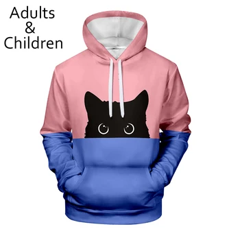 

Hot 3D Cat Hoodies Men Women Sweatshirt Harajuku Kids Pink and blue stitching Hooded Autumn casual boys girls 3D animal Pullover