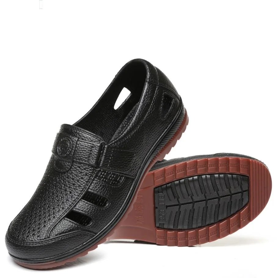 

New Summer Hollow Out Mens Casual Sandals Breathable Soft Leather Mens Sandals Pu Rubber Cool Male Flat Sandals