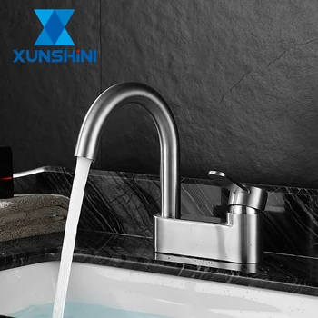 

ASTRORA Stainless Steel 304 Double Hole Single Handle Brushed Basin Faucet Hot And Cold Control Tap Bathroom Accessories