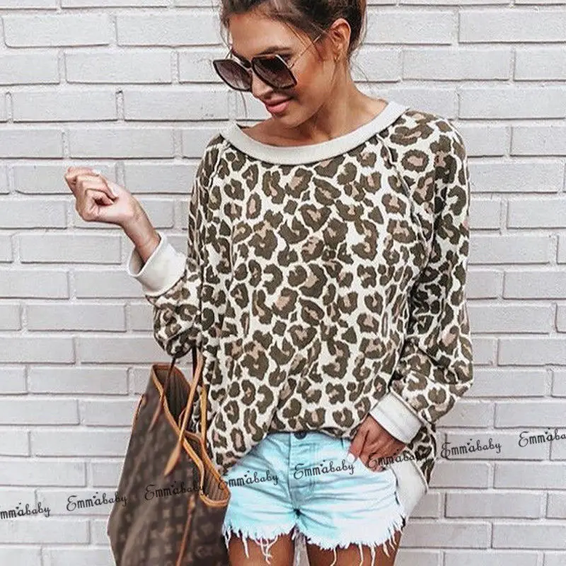 

Hot Sale Long Sleeve Loose Streetwear Tops Lady Winter Warm Leopard Sweater Casual Pullover Blouse Women Korean Clothes