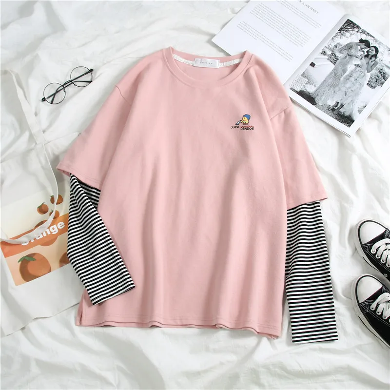 iFOMO Stripe Colorblock Long Sleeve Casual Loose Top T-Shirt for Women