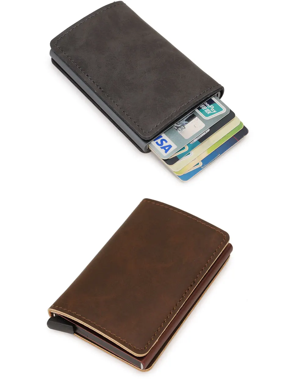 DIENQI Black Men Bank Cards Holder Aluminium Anti Rfid Credit Card Cash Bag Vintage PU Leather Mini Purse Cardholder Kaarthouder