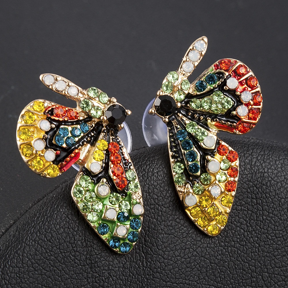 Модные с цельными круглыми кристаллами открытого типа; красочная бабочка стержня уха женские украшения, серьги вечерние Aretes де Mujer Modernos