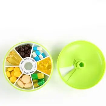 

4 Colors Weekly Rotating Pill Organizer For Travel Holder Dispenser Plastic Case Capsule Day Box 7 Pill Round Container Med O3E9