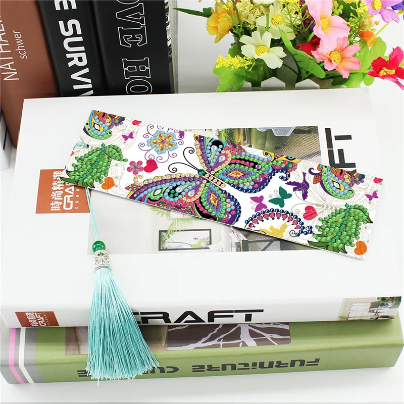 2pcs set DIY 5D Diamond Painting Bookmarks PU Diamond Mosaic Embroidery Cross Stitch kit Gift Butterfly Unicorn Bookmark