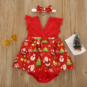 

Christmas baby girls sets Newborn Baby Girls Christmas Suspender Dress Romper Bodysuit+Hairband Set baby children girls outfits