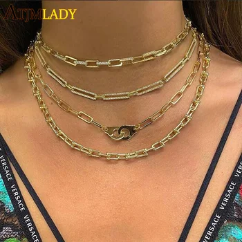 

2020 new fashion Handcuffs Bracelet necklace gold Color link chain Couple Lock charm jewelry set For Women Girls party gift