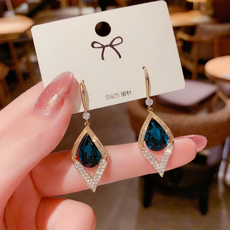 Necesitar esfuerzo Retorcido Pendientes de aro de estilo bohemio azul para mujer, aretes de boda, novia  de lujo coreana, joyería de lujo, regalos 2021|Pendientes con forma de  gota| - AliExpress