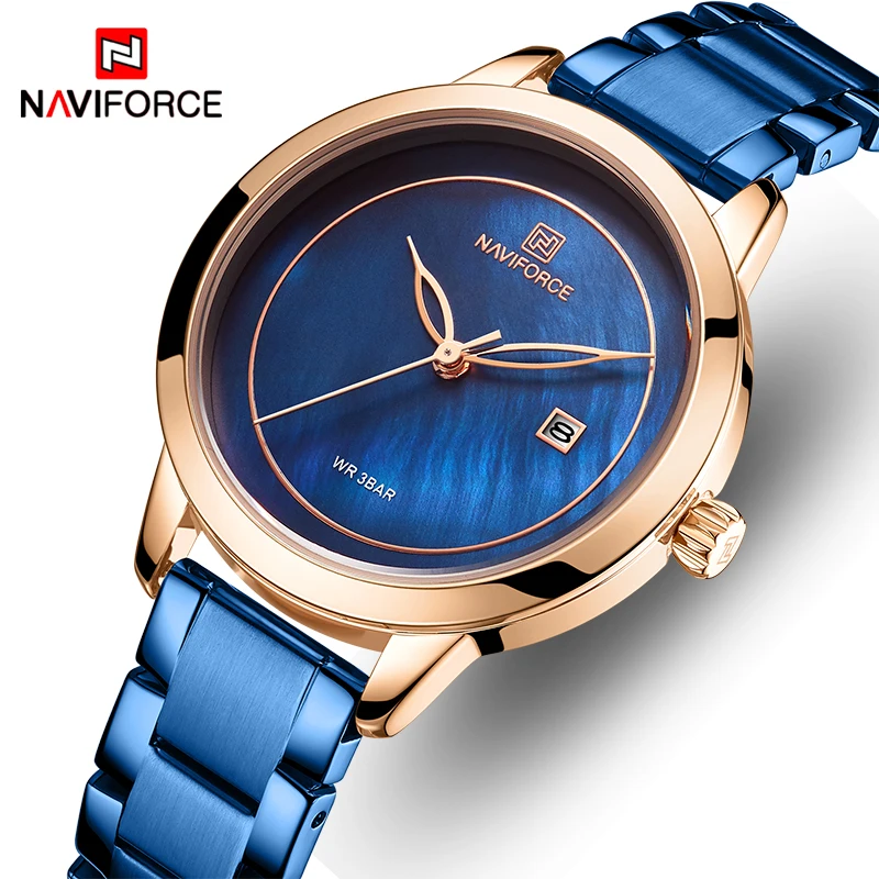 NAVIFORCE, синие женские часы, брендовые Роскошные модные дамские комплекты с часами, элегантные стальные женские часы, набор часов для девочек, распродажа