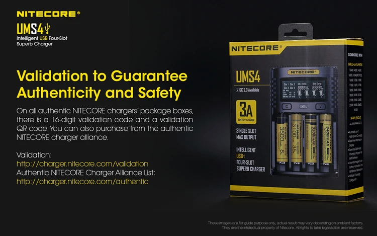 NITECORE UMS4 интеллектуальное USB четырехслотовое превосходное зарядное устройство Автоматическое универсальное 3а быстрое зарядное устройство Li-Ion Ni-Cd Ni-MH IMR 18650 AA