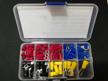 

1BOX 102PCs RV3.5-4-5/RV5.5-4-6-8/RV1.25-3-4-5/RV2-5-6 Ring Terminal frok u-type wire Copper Electronic Crimp kit Pre-Insulated