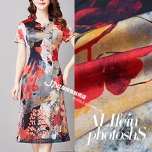 Jiangnan Impression тонкий шелк эластичный атлас модифицированный Xiangyun пряжи направленности печатных модное платье шелковая ткань ткани