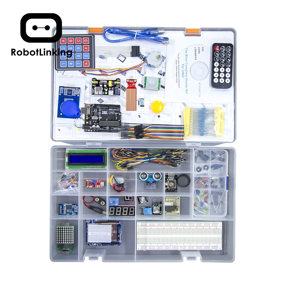 Robotlinking самый полный стартовый набор учебник для UNO компонент для Arduino(63 Items