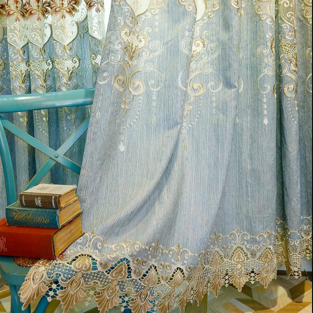 Роскошные европейские синели воды растворимая вышивка затемненные шторы спальня гостиная роскошные прозрачные готовые шторы