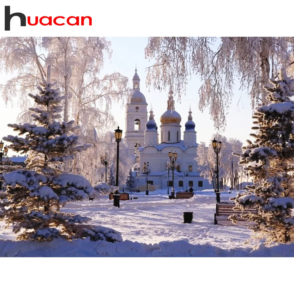 

Huacan 5D Diamond Painting Scenic Winter Snow Arrivals Full Square Round Drill Diamond Embroidery Sale Stitch Mosaic Drop Ship