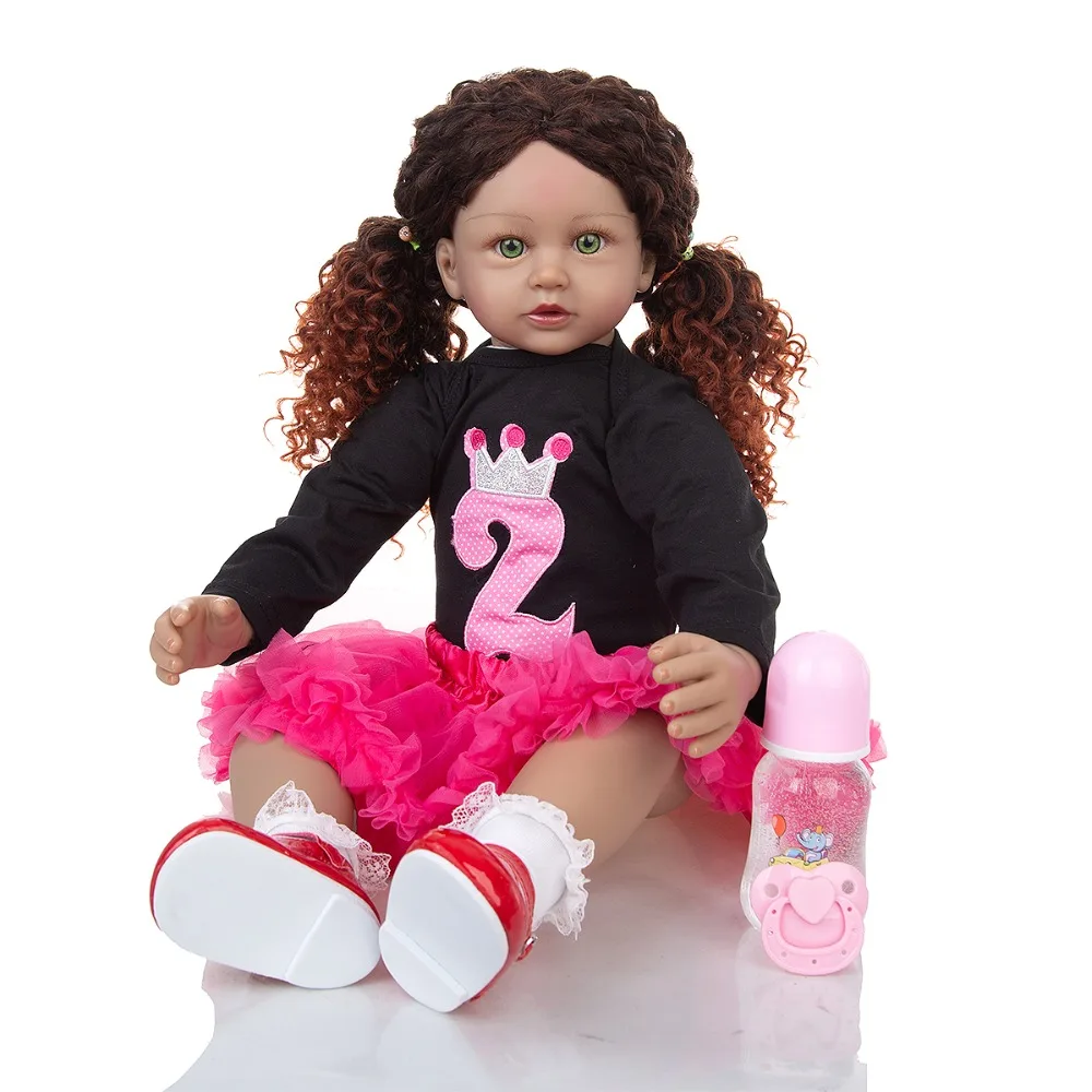 

24 Inch Reborn Toddler Girl Doll Dirty braids African doll babies alive Silicone dolls gift Play House Toys