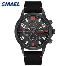 Мужские кварцевые наручные часы SMAEL роскошные кожаные SL 9095 с