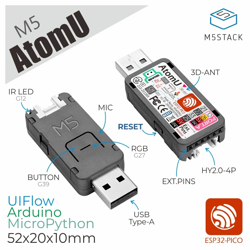 Oficial Atomu Esp32 Kit de Desenvolvimento com Usb-a M5stack Quadro demonstração - Imagem 2