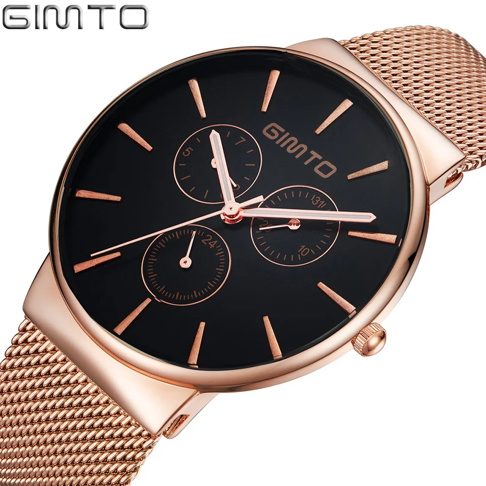 

Gimto Genuine Product Clean Steel Mesh Belt Six-pin Three-Eyed Multi-functional Business Casual MEN'S Watch Men's Batch