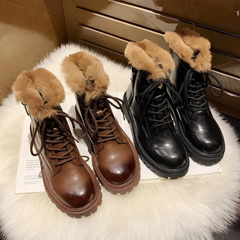 Women's Boots Black Brown Fashion Plush Boots PU Leather Ankle Boots Casual Warm Martin Boots Platform Boots Female Women Shoes Women's Boots Black Brown Fashion Plush Boots PU Leather Ankle Boots Casual Warm Martin Boots Platform Boots Female Women Shoes