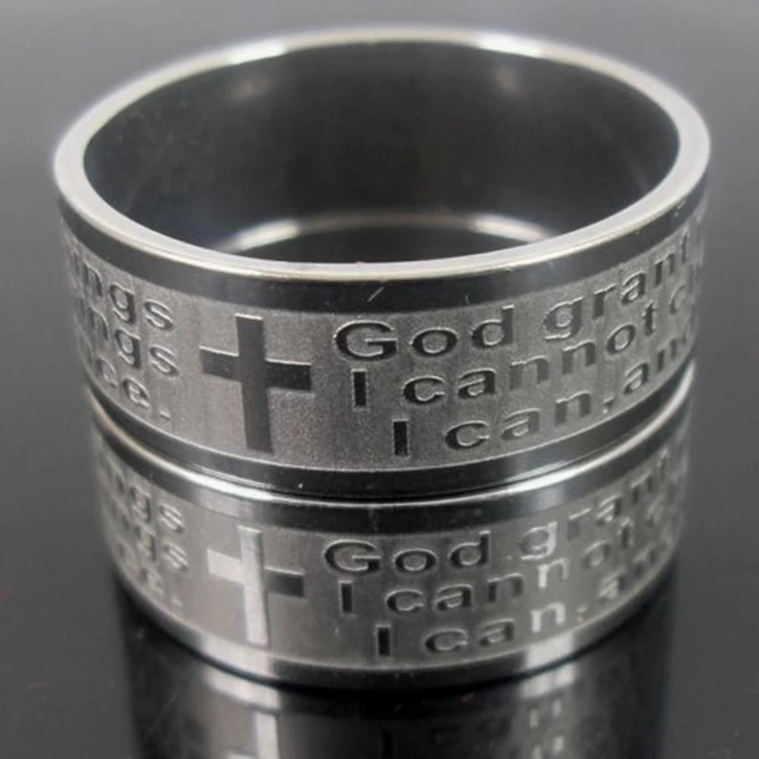 30pcs Etch English Serenity Prayer Cross Jesus Stainless Steel Ring Wholesale Men Religious Jewelry Lots " God grant me..." 2