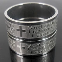30pcs Etch English Serenity Prayer Cross Jesus Stainless Steel Ring Wholesale Men Religious Jewelry Lots " God grant me..." 2