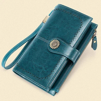 

Travel Zipper Hasp Women Wallet Money Clip Solid Cash Casual Card Holder Artificial Leather Multi Slot Long Purse RFID Blocking