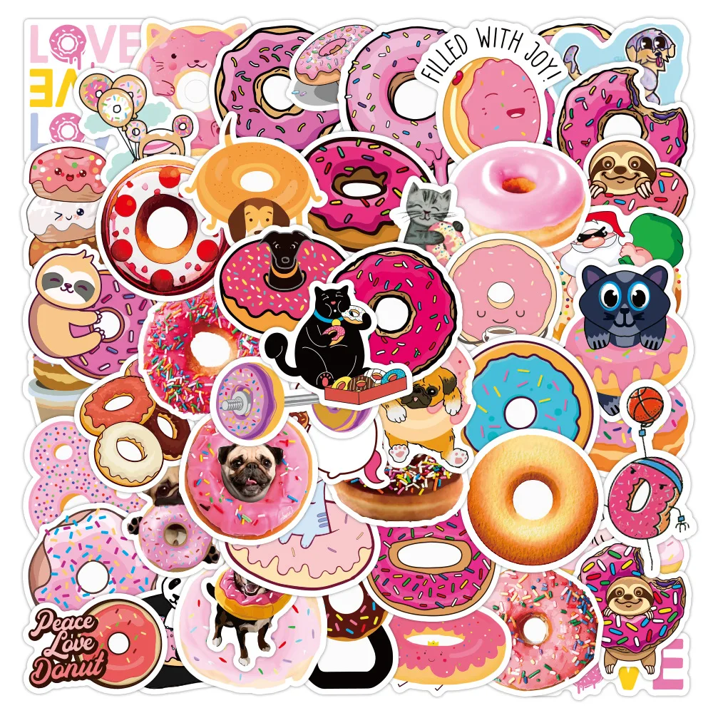 50pcs Candy Stickers Cute Desserts Candy Cake Donuts Waterproof Vinyl Stickers Guitar Luggage Notebook Water Cup Phone Waterproof Decorative