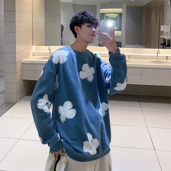

2019 Autumn And Winter New Korean Version Of The Couple Loose Trend Printing Small Fresh XL Street Harajuku Casual Pullover