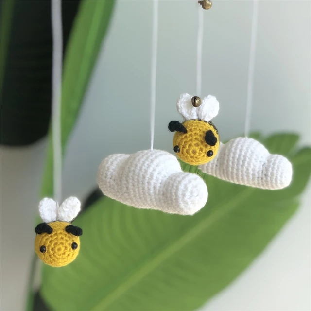 Baby Rattles Crib Mobiles Toy Bed Bell Knitting Wool Bee Cloud Wind Chime Pendant Nordic Kids Room Nursery Decoration 1