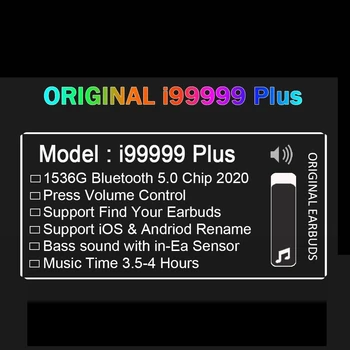 

Original i99999 Plus TWS Wireless Bluetooth Earphone Rename GPS Location Air2 1:1 with Wireless Charging Case Quick Charging