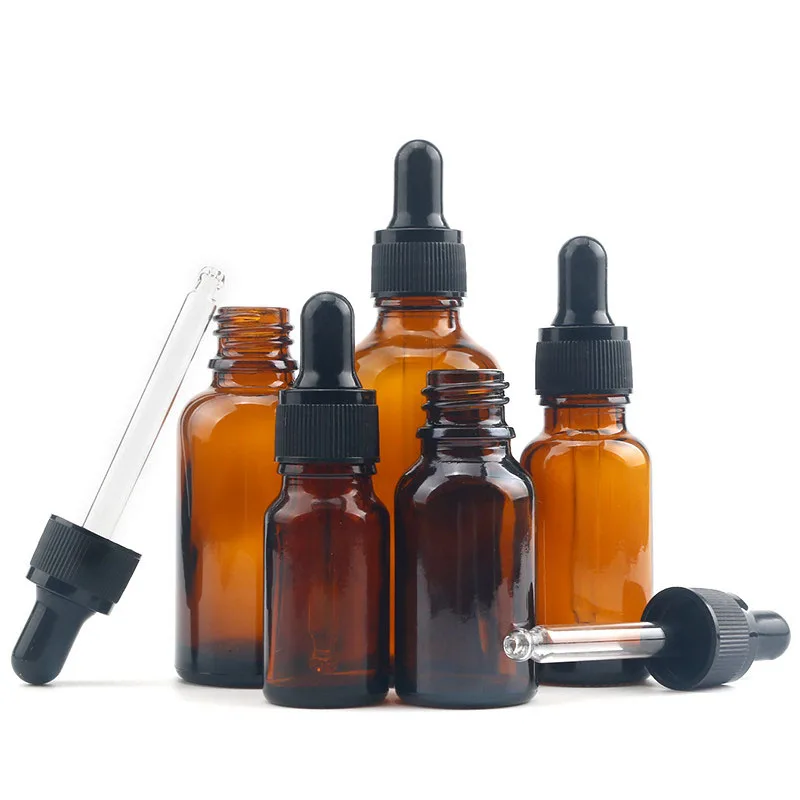 

20pcs 5ml/10ml/15ml/20ml/30ml/50ml Empty Amber Brown Glass Dropper Bottles Essential Oil Liquid Aromatherapy Pipette Containers