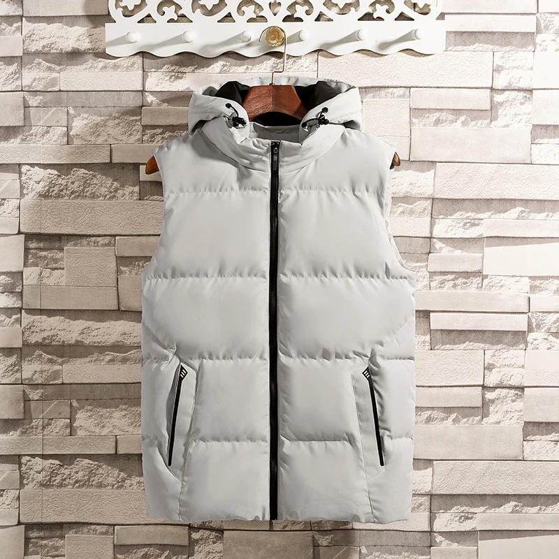 

Men's Vest In Autumn And Winter 2020 Korean Fashion Shoulder Sleeveless Thickened Cotton Padded Jacket With Detachable Hat
