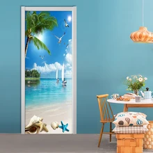 Wall Art PVC Waterproof Wallpaper Sea Scenery Home Decoration 3d Modern Door Sticker Self Adhesive Renew Printing Paste Picture