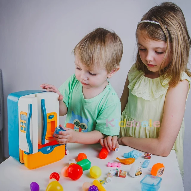 Kids Toy Fridge Refrigerator Accessories With Ice Dispenser Role Playing For Kids Kitchen Cutting Food Toys For Girls Boys 2