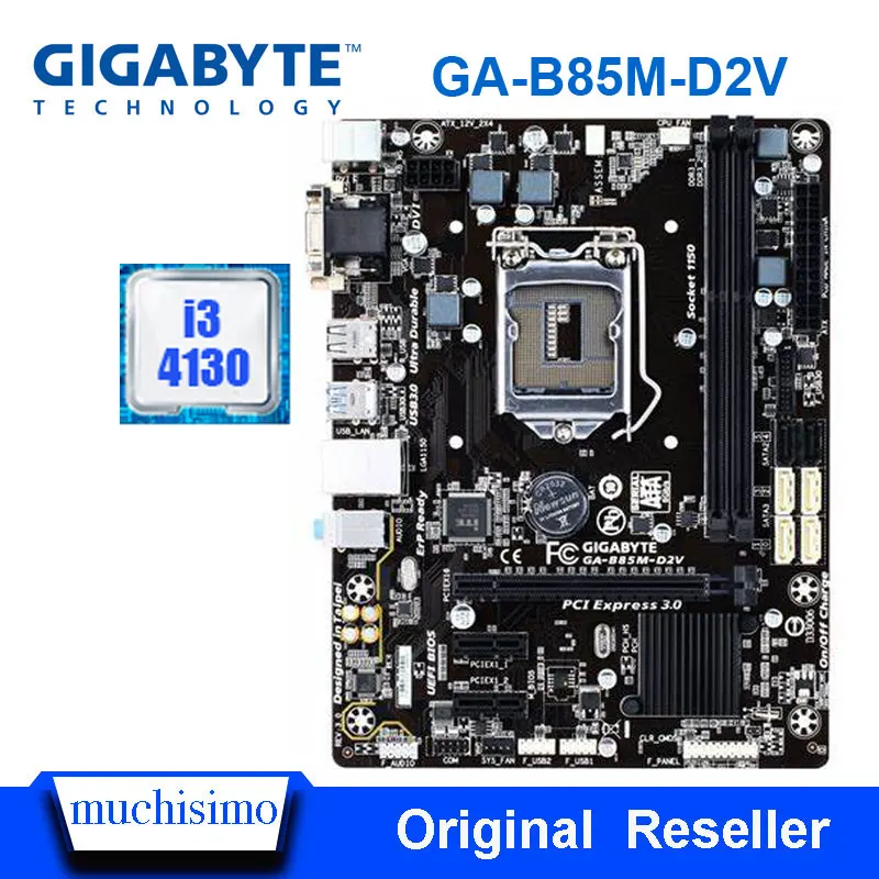 Восстановленная материнская плата Gigabyte GA-B85M-D2V Intel i3 4130 LGA 1150 DDR3 USB3.0 16G B85 |