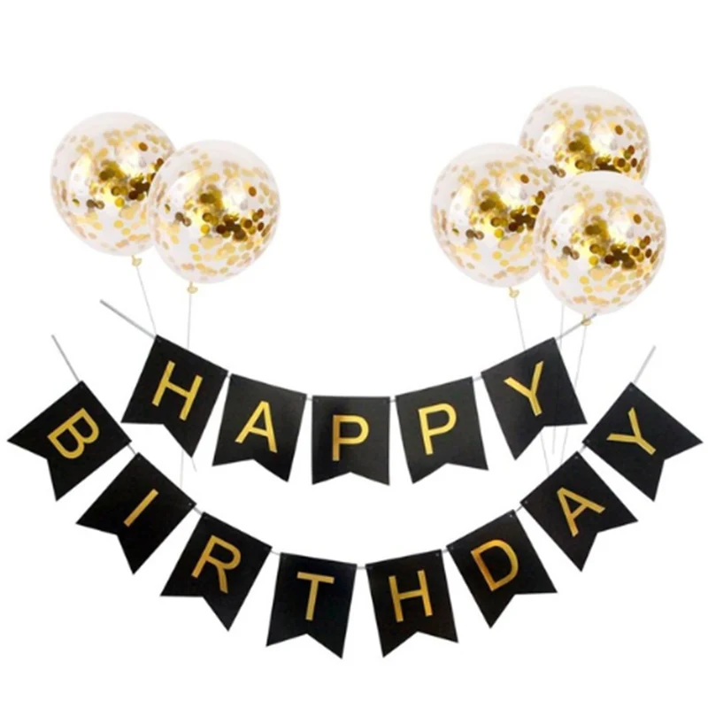 30 40 50 60th день рождения, украшенные воздушные шары для взрослых, реквизит для фотографий, розовый Золотой Декор - Цвет: Black birthday flag