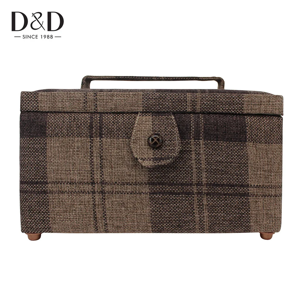 

E-Integrated Seat Cover Sewing Box British-Style Imitation Linen Plaid Needle Multi Purpose Customizable