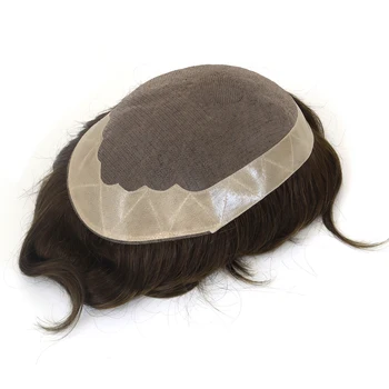 

MONO NPU Men Toupee Indian Human Hair Piece for Men 6 Inches 130% Hair Density Men Wig