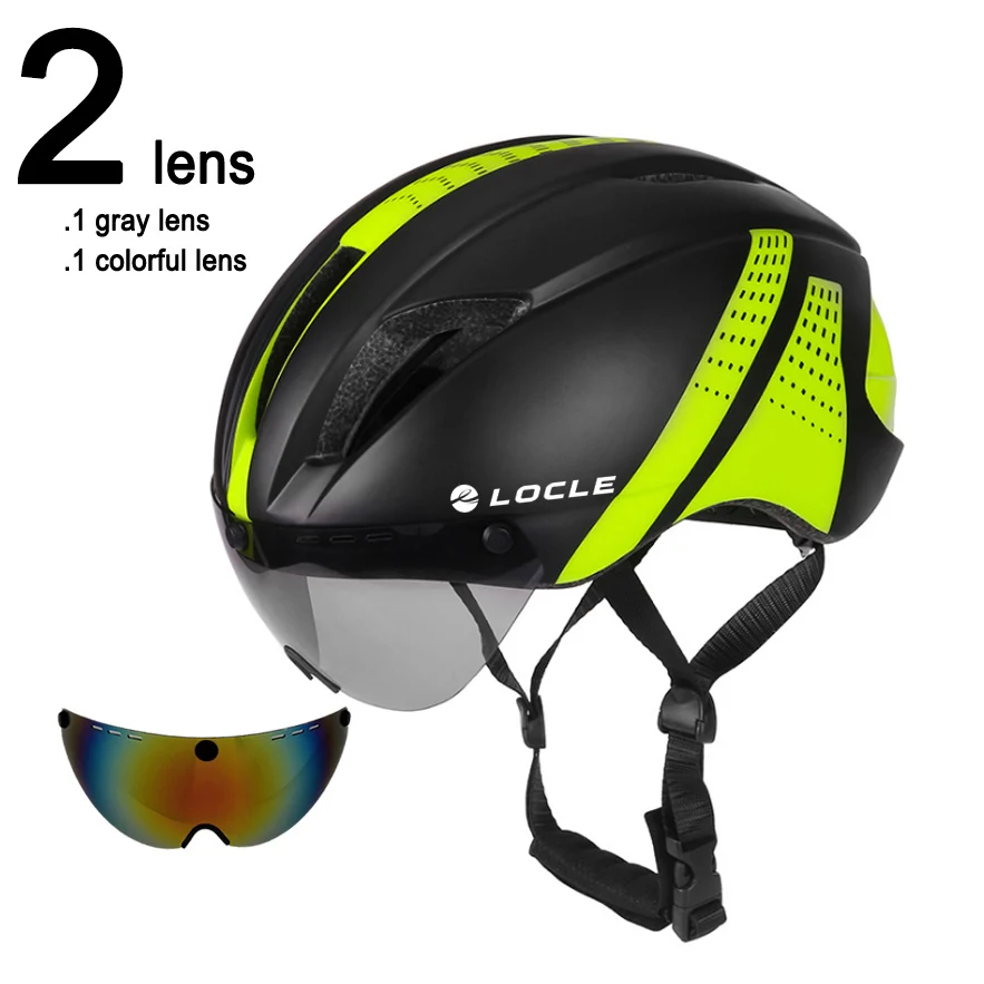 Black Green 2 Lenses LOCLE от 1 до 3 линзы Магнитные очки велосипедный шлем дорожный горный MTB в форме велосипедный шлем для езды скорость время-пробный велосипедный шлем - Цвет: Black Green 2 Lenses