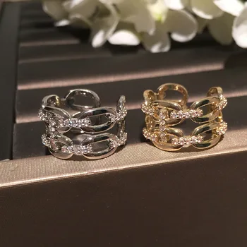 

Open Adjustable Double-layer Chain Cubic Zircon Rings For Women Exaggerated Geometric Shape Rings