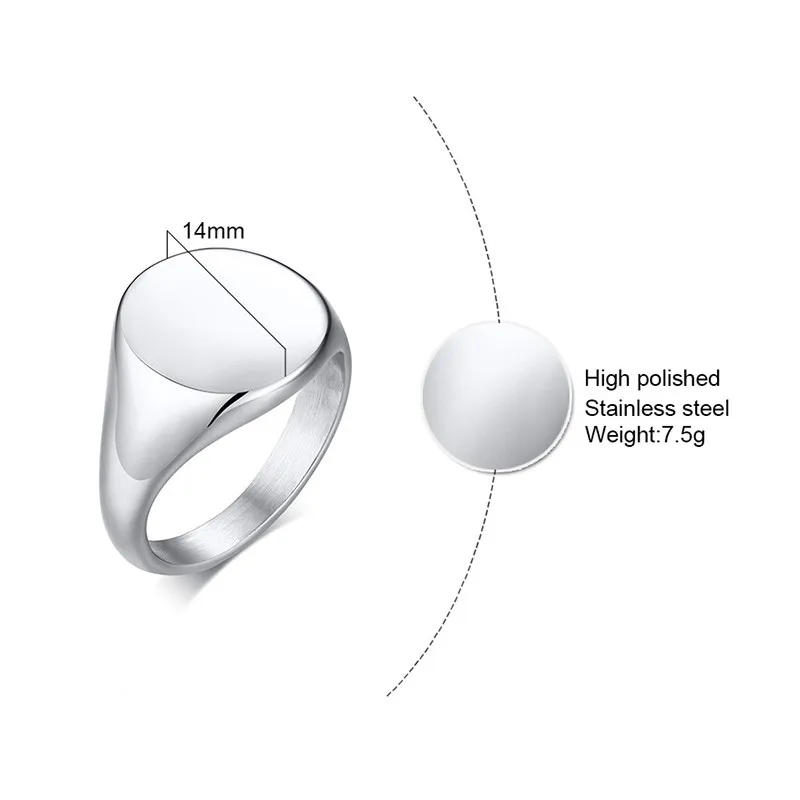 ZORCVENS 2021 New Silver Color Stainless Steel Signet Ring High Polished Wedding Ring For Men Unisex Jewelry - Image 6