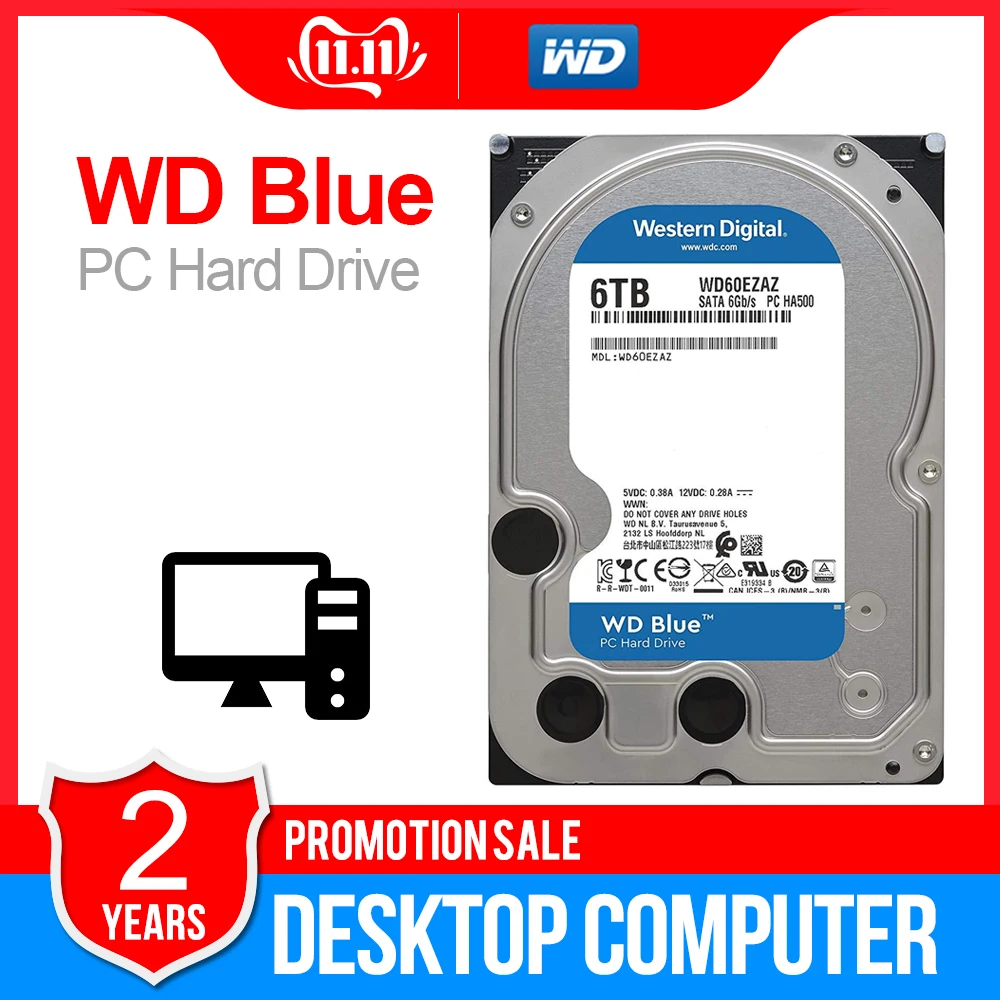 WD60EZAZ 使用時間496時間 Western Digital HDD 6TB WD Blue PC 3.5 WD