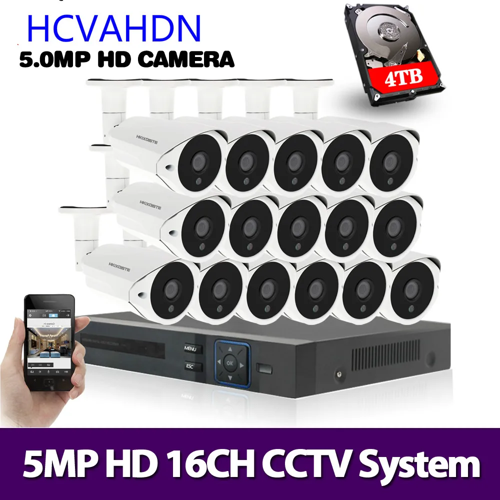

16CH Surveillance System 16 5.0MP Outdoor Security Camera 16CH CCTV DVR Kit Video Surveillance iPhone Android Remote View