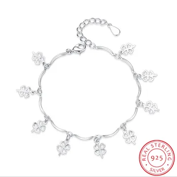 

925 Sterling Silver Bracelets & Bangles For Women Sterling-silver-jewelry Lovely Clover Bracelet pulseira S-B114
