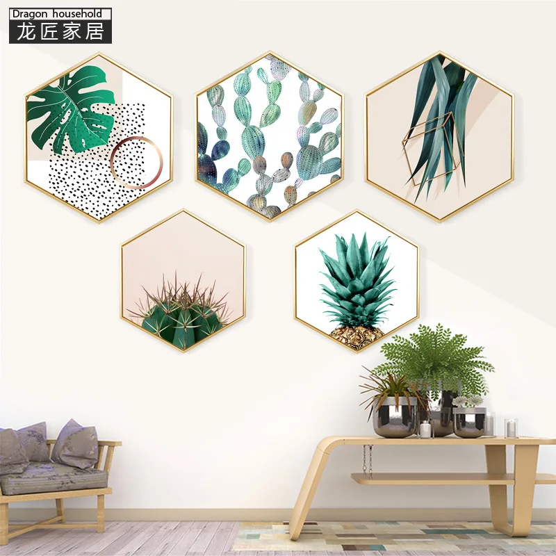 

Longg Nordic Hexagonal Entrance Decorative Painting Paintings Living Room Modern Minimalist Sofa Wall Painting Mural Know Summer