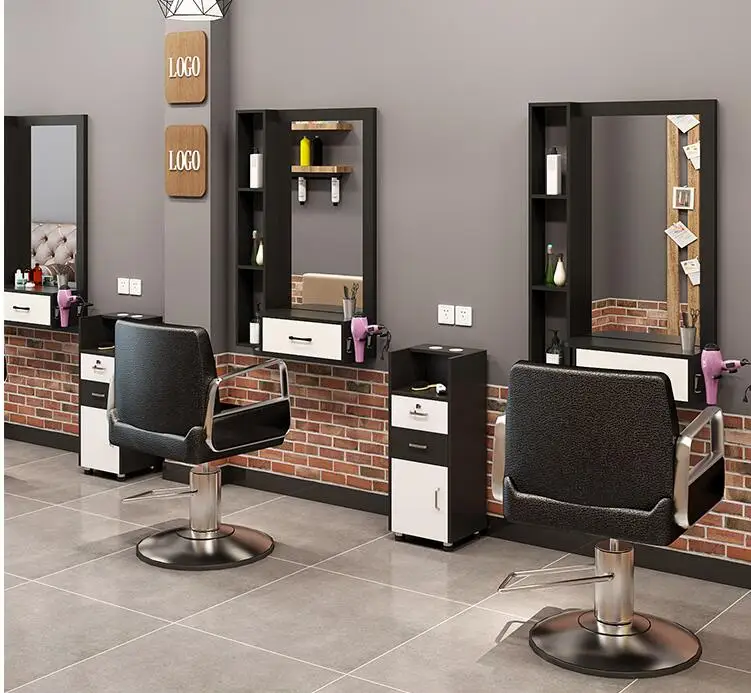 Hairdresser mirror hair salon mirror table cabinet countertop integrated wall-mounted barber shop hairdressing table wall