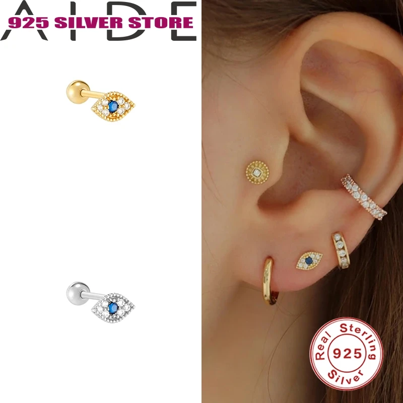 

Aide New Earrings Gold-Single 925 sterling silver evil eye diamond pierced cartilage earrings in sterling silver Earrings